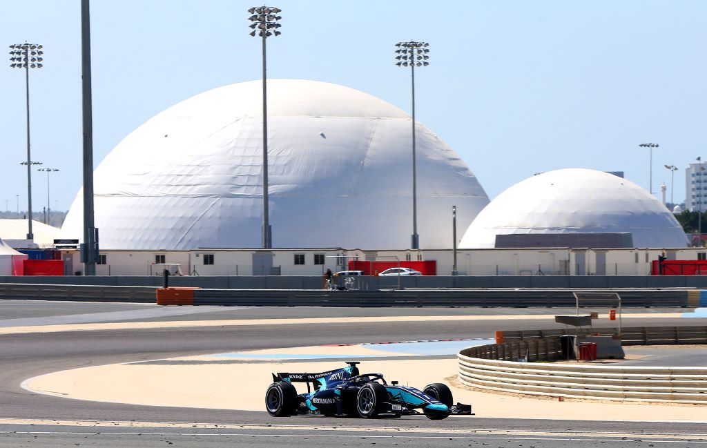 Pebalap DAMS Sean Gelael menjalani hari kedua tes pramusim F2 2020 di Sirkuit Sakhir, Bahrain.